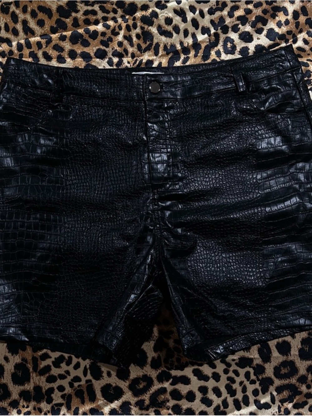 NWT WE1FIT Black Faux Leather Crocodile Shorts